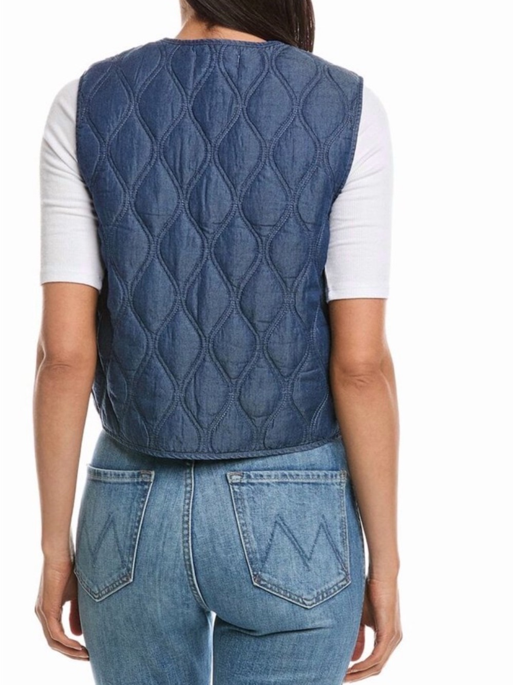 Nanette Lepore Scroll Quilted Tie Front Washed Denim Vest - Picture 2 of 7